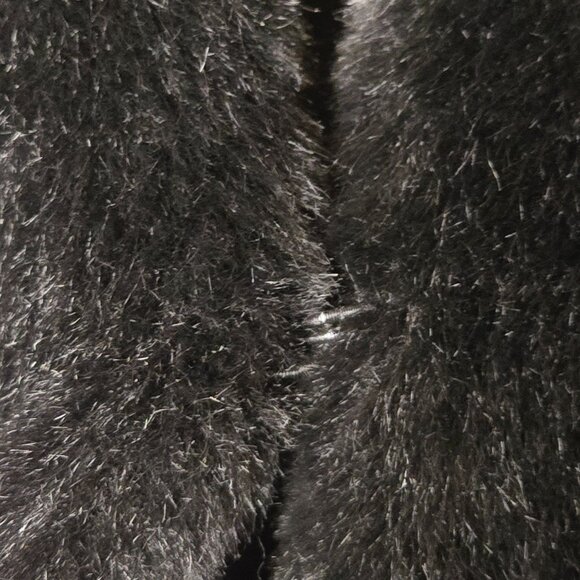 Vintage Women's M Black Leather Faux Fur Long Coat Trench Overcoat Classic Style - Picture 8 of 13